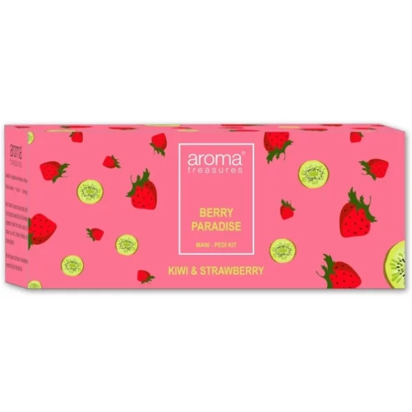 Aroma Treasures Berry Paradise Strawberry and Kiwi Fizz Mani-Pedi Kit -One-Time Use, 100 g available on Herbkart