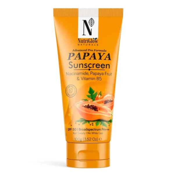 NutriGlow Natural's Advanced Pro Formula Papaya Sunscreen SPF 50, PA+++ (100 g) available on Herbkart