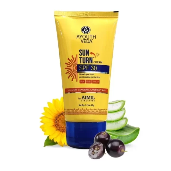 Ayouthveda Sunscreen Turn Cream 60gm SPF 30 With UVA, UVB & PA+ Protection, 60G available on Herbkart