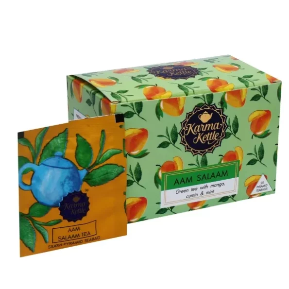 Karma Kettle Karma Kettle, Aam Salaam- Mango Tea, Black Tea with Mangoes & Cumin, Fruit Tea, 20 Pyramid Teabags, 530 g, Herbkart8t7817ONGMACEL.webp, Herbkart8t7817ONGMACEL