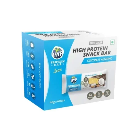 HYP- Lean Sugar Free Protein Bar, Coconut Almond (6x40g) | 10 g Protein per Bar | No Added Sugar | Gluten Free High Protein Bars | No Soy Protein | High Protein Snacks With Zero Preservatives