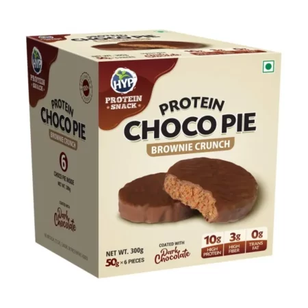 HYP- Protein Choco Pie, Brownie Crunch (6x50 g) | 10 g Protein per Pie | High Protein, High Fiber | Protein Pies Sweetened with Dates | Coated with Dark Chocolate | High Protein Snacks