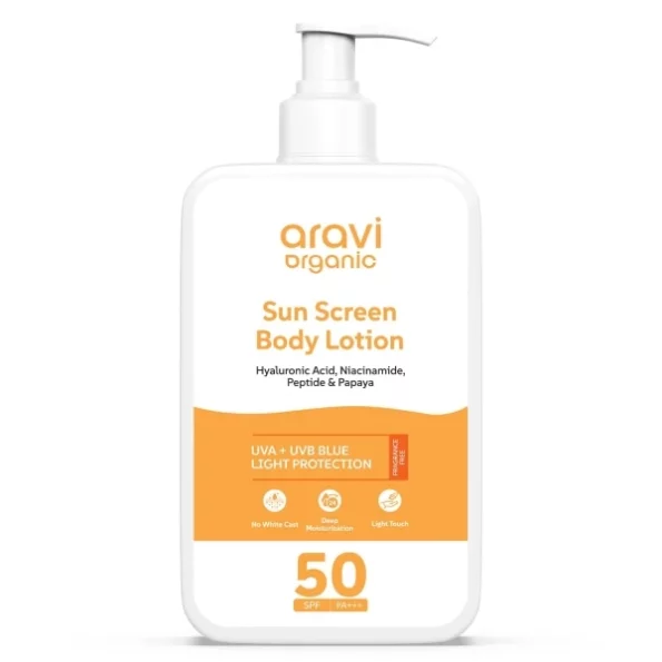 Aravi Organic SPF 50 Sunscreen Body Lotion Light with No White Cast - With PA+++ UVA - UVB protection - 200 ml, Herbkart8t751IUcNsj6YL.webp, Herbkart8t751IUcNsj6YL