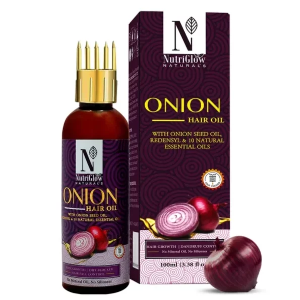 NutriGlow Natural's Onion Hair Oil With Red Onion Seed Oil, 100ml available on Herbkart