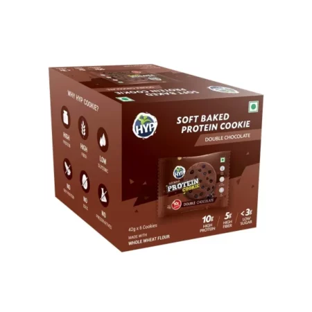 HYP - Protein Cookies, Double Chocolate (6x42g) | 10g Protein per Cookie | Made With Whole Wheat Flour | High Protein, High Fiber, Low Sugar | Protein Snack