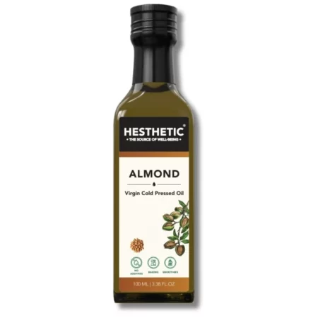 HESTHETIC Virgin Cold Pressed Sweet Almond (Badam) Oil - 100% Pure & Rich in Vitamin E - 100ml | Glass Bottle