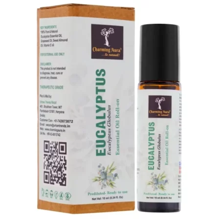 Charming Aura Eucalyptus Essential Oil | Roll-On | Prediluted ready to use | Pure & Natural Therapeutic Grade | Pain Relief | Relieves from Cold & Flu | 10ml | (Eucalyptus Roll-on, Pack of 1)