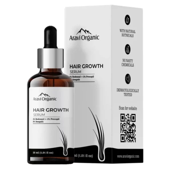 Aravi Organic Hair Growth Serum With 3% Redensyl, 2% Anagain, 2% Procapil - 30 ml available on Herbkart