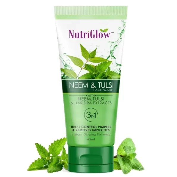 NutriGlow Neem & Tulsi Face Wash Haridra Extracts Removes Impurities Control Pimples (65 Ml) available on Herbkart