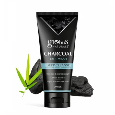 Globus Naturals Charcoal Face Wash Enriched with Tea Tree,Neem & Papaya for Deep Cleansing, Oil Control, Acne & Blackhead Removal (100 g)