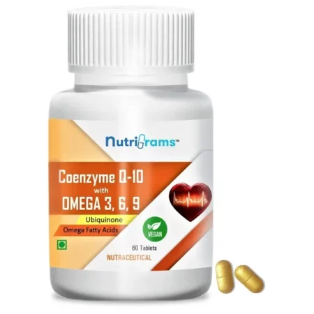 Nutrigrams Microencapsulated Coenzyme Q10 with Omega 369 Vegan Supplement for Healthy Heart, Cellular ATP Levels, Brain Health, Antioxidant, High Absorption CoQ10 Supplement - 60 Tablets