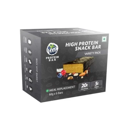 HYP - Meal Replacement Whey Protein Bar Variety Pack (6x60g) | 20g Per Bar | 2 Almond Fudge + 2 Peanut Butter + 2 Cookies and Cream | Includes Whey Protein | Gluten Free Protein Bars | Protein Snacks