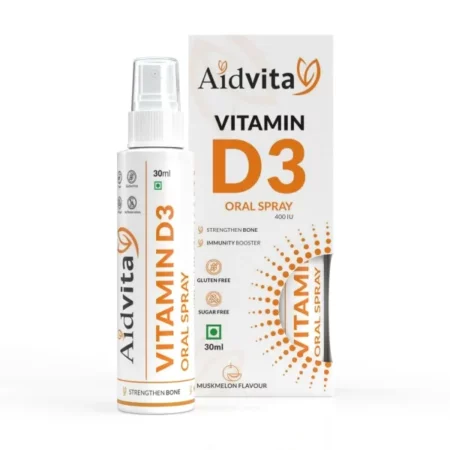 Aidvita Vitamin D3 Oral Spray | 100% Vegetarian | Sugar and Gluten Free | Immunity Booster Spray For Men and Women | Support Bone And Joints-30ml