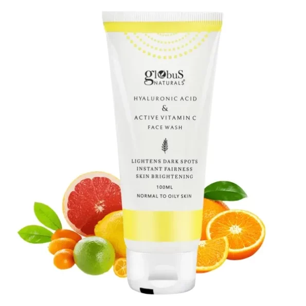 Globus Naturals Anti Aging & Brightening Hyaluronic Acid & Vitamin C Face Wash,100ml available on Herbkart