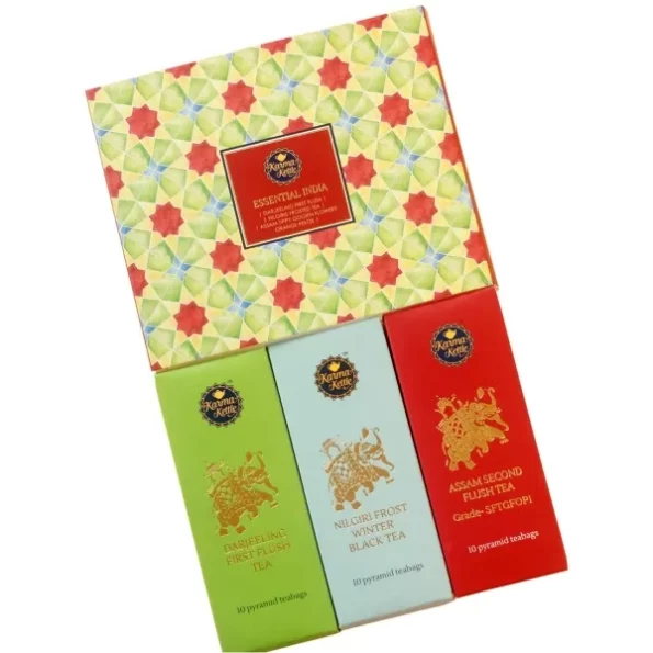 Karma Kettle Essential India Gift Box with Assam Second Flush Tea, Darjeeling First Flush Tea, Nilgiri Winter Frost Black Tea - 30 Pyramid Teabag, 60 g, Herbkart8t7612JF6UbQhL.webp, Herbkart8t7612JF6UbQhL