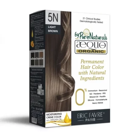 Aequo Organic Cream Hair Colour 5N Light Brown for Men and Women,200 ML| Natural Long Lasting Permanent Color for Hair, Beard & Mustache| 100% Grey Coverage| PPD & Ammonia Free
