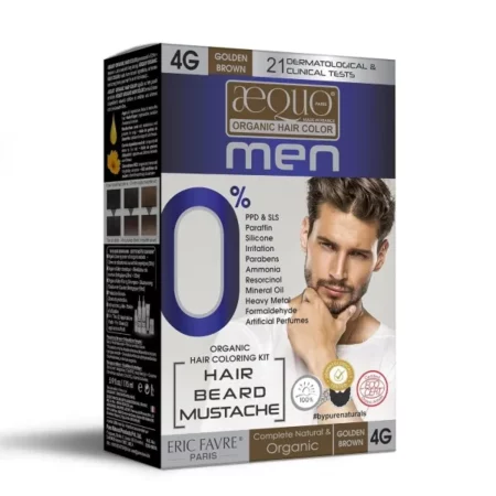 Aequo Organic Cream Hair Color for Men 4G Golden Brown 170ml | Natural Hair Colour for Men | Permanent Beard Colour for Men | PPD & Ammonia Free Organic Hair Colour