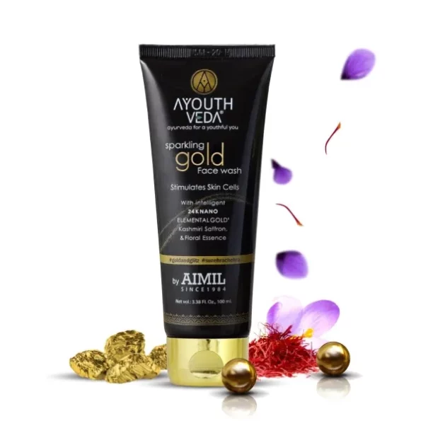 Ayouthveda Sparkling 100 ml Gold Face Wash With 24k Gold & Saffron, 100Ml available on Herbkart