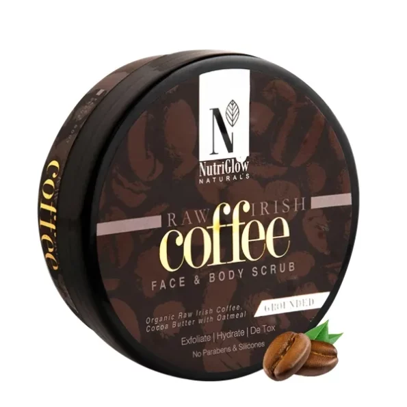 NutriGlow Natural's Raw Irish Coffee Face & Body Scrub Coffee Cocoa Butter with Oatmeal, 200gm available on Herbkart