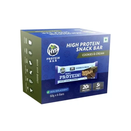 HYP - Whey Protein Bar, Cookies and Cream (6x60g) | 20g Protein per bar | Gluten Free Protein Bars | High Protein Bars | Healthy Protein Snack for Kids and Adults