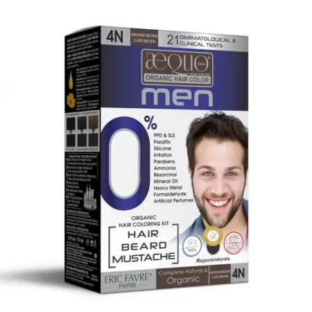 Aequo Organic Cream Hair Color for Men 4N Medium Brown 170ml | Natural Hair Colour for Men | Permanent Beard Colour for Men | PPD & Ammonia Free Organic Hair Colour