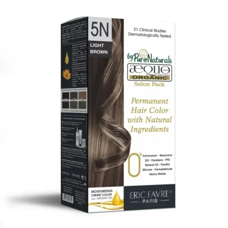 Aequo Organic Hair Colour Salon Pack Cream Hair Colour 5N Light Brown for Men and Women,120 ML | Natural Long Lasting Permanent Color for Hair, Beard & Mustache | 100% Grey Coverage | PPD & Ammonia Free (Pack Of 1)