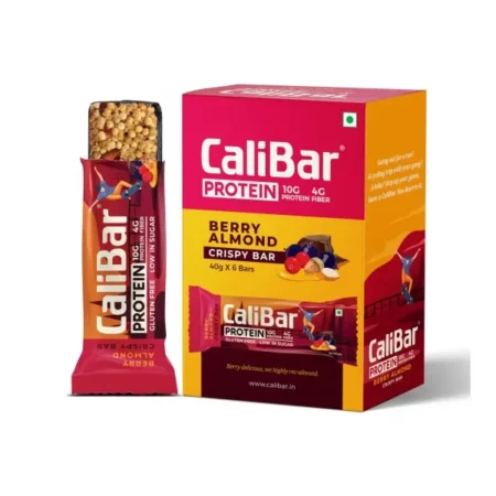 CaliBar 10g Protein Bar - Berry Almond Crispy Bar (Pack of 6) Real Bits of Cranberry & Blackcurrant, Low In Sugar, Sweetened With Honey, Gluten-Free, 4g Fiber, No Preservatives (40g x 6 Bars)