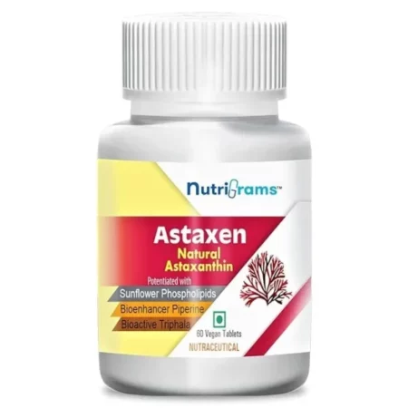 Nutrigrams Astaxen, Natural Astaxanthin Supplement for Brain, Heart, Eyes, Joints & Skin Health, Fortified with Sunflower Phospholipids, Triphala & Piperine (1 Pack, 60)