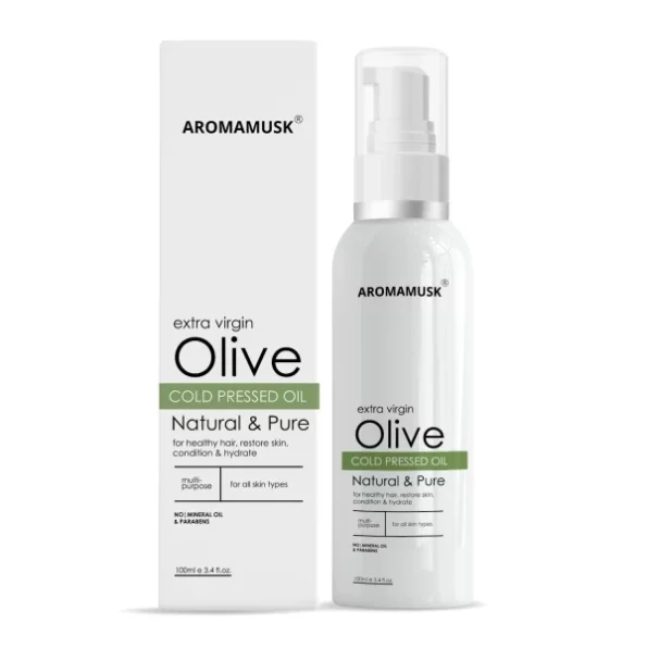 AromaMusk 100% Pure Cold Pressed Extra Virgin Olive Oil For Hair And Skin, 100ml, Herbkart8t751v1Tsvpr0L.webp, Herbkart8t751v1Tsvpr0L