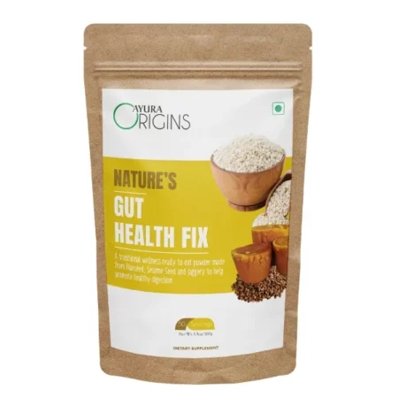 AYURA ORIGINS Nature's Gut Health Fix | Natural Jaggery Powder, Flaxseed, and Sesame Seeds | Improves Digestion | Relieves Acidity | Gut Health Powder | 100g 50 Servings