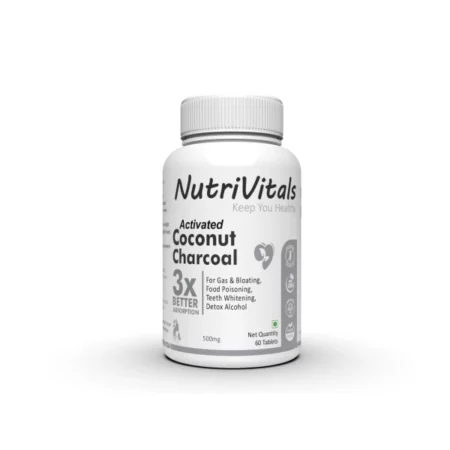 Nutrivitals Potentvalley Coconut Charcoal Tablets - Natural Activated Charcoal For Detoxification,Support Gas Relief, And Digestive Comfort - 60 Tablets 500Mg