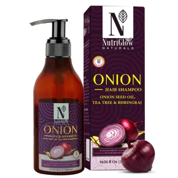 NutriGlow Natural's Onion Hair Shampoo With Onion Seed Oil, 300ml available on Herbkart