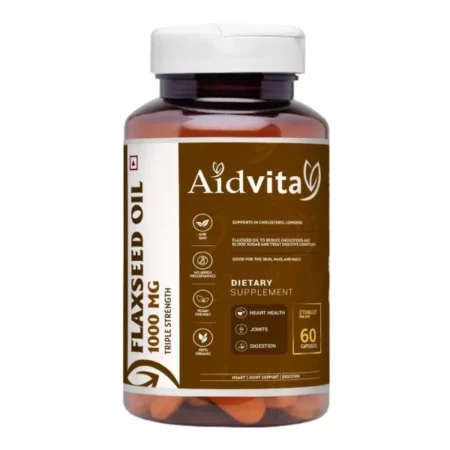 Aidvita Flaxseed Oil Capsules 1000mg with Omega 3 for Men & Women - Supports Skin, Joint, Hair & Immunity Support. - 60 Non-Veg Capsules