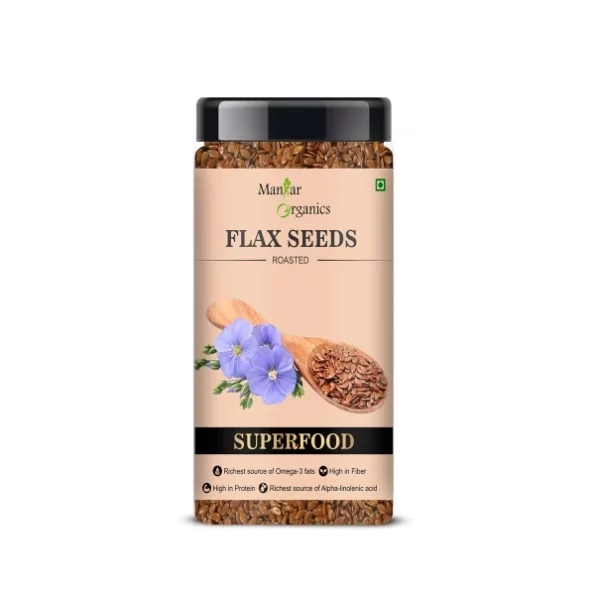 ManHar Organics Roasted Flax Seeds Jar 150gm available on Herbkart