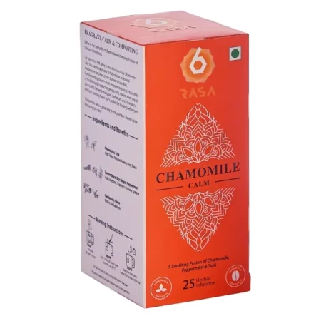 6rasa Chamomile Calm Tea Bags With Mint, Tulsi | For Good Sleep And Stress Relief | 100% Natural Herbs & Spices | No Added Sugar (1.6 Gram Each, 25 Tea Bags) (Pack Of 1)