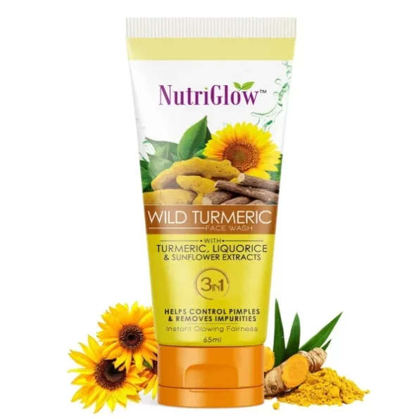 NutriGlow Wild Turmeric Face Wash with Liquorice & Sunflower Extracts, 65ml available on Herbkart