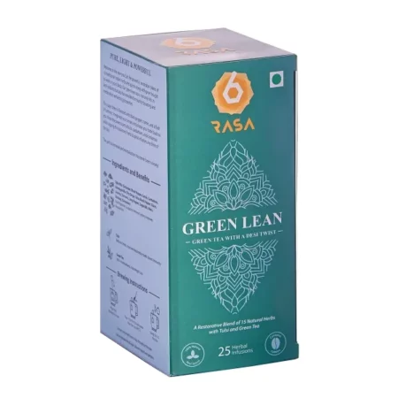 6rasa Green Lean Tea | Green Tea With A Desi Twist | 16 Ayurvedic Spices | For Weight Management | 100% Natural Herbs & Spices |No Added Sugar (2.0 Gram Each, 25 Tea Bags) (Pack Of 1)