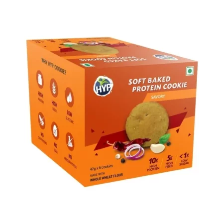 HYP- Protein Cookies, Savory (6x42g) | 10g Protein per Cookie | Contains Whey Protein | High Dietary Fiber Protein Cookies | No Soy Protein Snacks | High Protein Snacks with Low Sugar