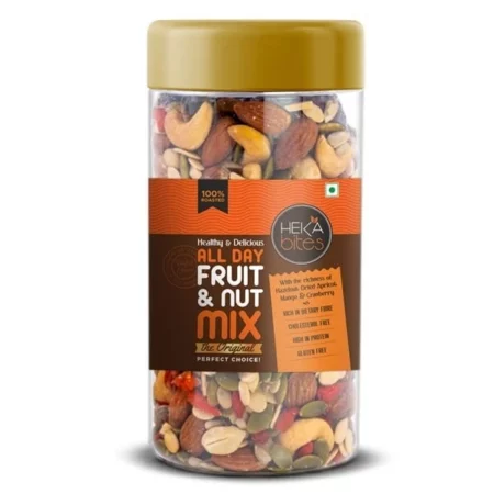 Heka Bites All Day Fruit & Nut Mix 200g| Roasted Cashews, Almonds, Hazelnuts, Dried Mangoes, Apricots, Pumpkin Seeds| Healthy Snack for All