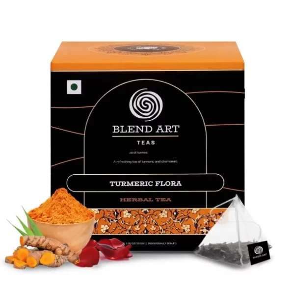 Blendart Turmeric Chamomile Herbal Tea - 15 Pyramid Tea Bags available on Herbkart