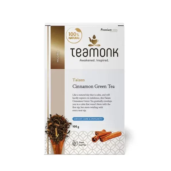 Teamonk Taizen High Mountain Cinnamon Green Tea Leaves (50 Cups) - 100 g available on Herbkart