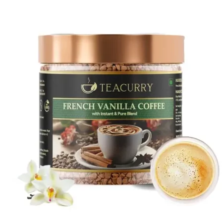 Teacurry Pure French Vanilla Instant Coffee Powder (50 grams, 50 Cups) - Freeze Dried from Arabica Coffee Beans | Black Coffee with French Vanilla - For Hot Coffee and Cold Coffee