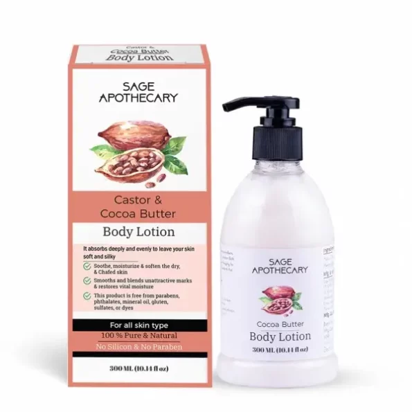 Sage Apothecary 100% Pure Natural Castor & Cocoa Butter Body Lotion - 300ML available on Herbkart