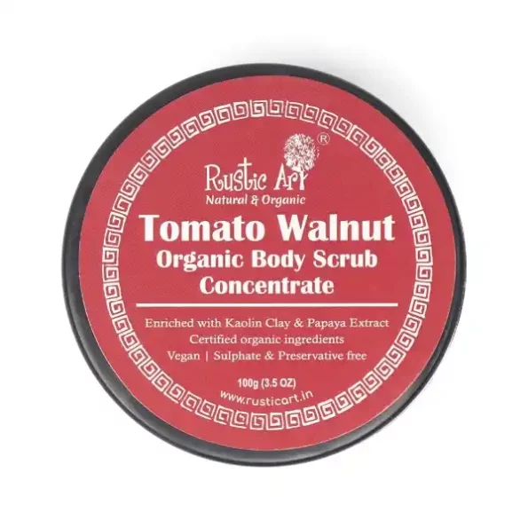 Rustic Art Tomato Walnut Body Scrub Organic Concentrate, 100g available on Herbkart