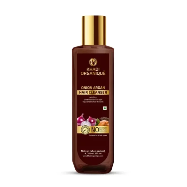 Khadi Organique Onion Argan Hair Cleanser Anti-frizz Protects With UV Rays 200 ML available on Herbkart