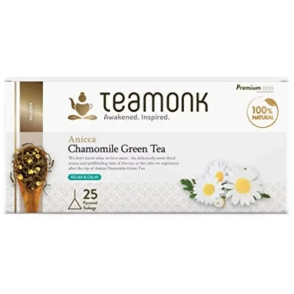 Teamonk Anicca High Mountain Chamomile Green Tea - 25 Biodegradable Pyramid Tea Bags available on Herbkart