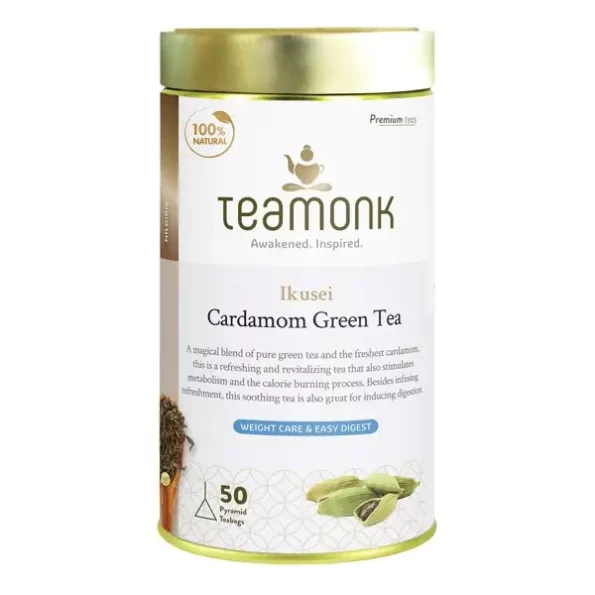 Teamonk Ikusei Blue Mountain Cardamom Green Tea Bags Box - 50 Tea Bags available on Herbkart