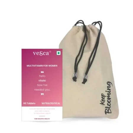 Vesca Multivitamin for Women With Vitamins & Minerals, Vitamin B and A For Immunity Booster, Healthy Heart, Hair, And Skin, 100% Plant-based - 60 Veg Tablets with Drawstring Bag