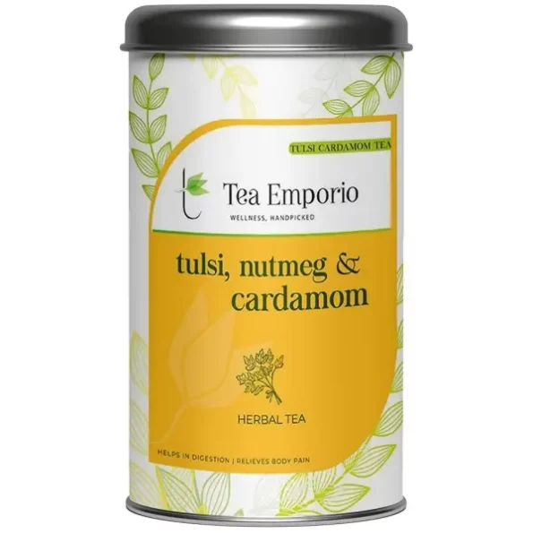 Tea Emporio Tulsi Cardamom HERBAL Tea - 50g Tin Caddy available on Herbkart