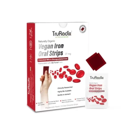 TruRadix ; AS TRUE AS NATURE Nutrition Naturally Organic Vegan Iron Strips 10 Count Peppermint Flavour Oral Dissolving Strips Highly Bioavailable Fast Absorption, Wafer